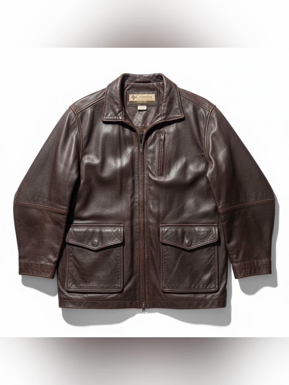 Vintage Y2K Columbia XL Brown Leather Barn Jacket Utility Plaid Lined Western